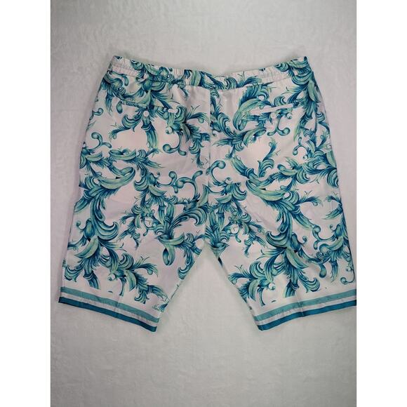Cigar Couture 44W 13.5L Blue/Teal Baroque Elastic Waist Drawstring Shorts - Picture 8 of 12